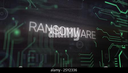 Image of data processing over ransomware text Stock Photo