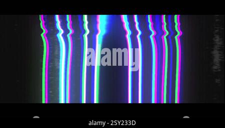 Image of interference over colourful lines on black background Stock Photo