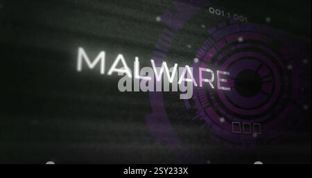 Image of malware text and scope scanning over data processing Stock Photo
