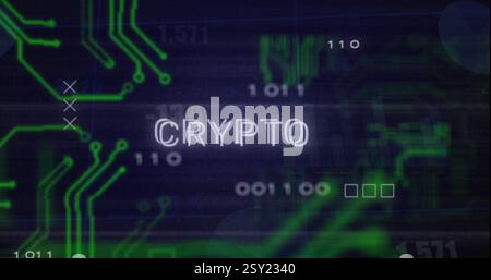Image of data processing over crypto text Stock Photo