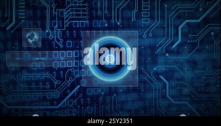 Image of scope scanning over data processing Stock Photo