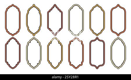 Traditional Islamic window shapes in oriental style. Set of colorful Eid Mubarak frames, borders or Moroccan gates. Arabic Muslim architecture design Stock Vector