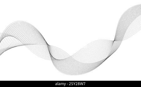 Flowing dots particles wave pattern halftone gradient curve shape isolated on white background. Vector in concept of technology, science, music, moder Stock Vector