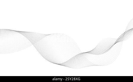 Flowing background with dots, particles, wavy halftone gradient shape isolated. Clip art concept of technology, science, music, modern. Stock Vector