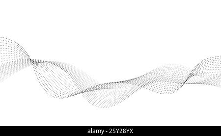 Flowing background with dots, particles wavy halftone gradient shape isolated on white background. Clip art concept of technology, science, music, mod Stock Vector