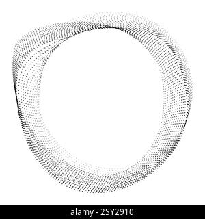 Flowing round frame with dots, particles, wavy halftone gradient shape isolated. Clip art concept of technology, science, music, modern. Stock Vector