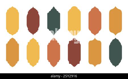 Traditional Islamic shapes in oriental style. Set of silhouette Eid Mubarak decorative arches, mosque borders or Moroccan gates. Arabic Muslim archite Stock Vector