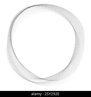 Flowing round dotted frame with wavy halftone gradient shape isolated. Clip art concept of technology, science, music, modern. Stock Vector