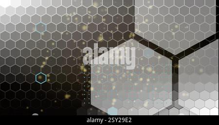 Image of white hexagons over light spots Stock Photo