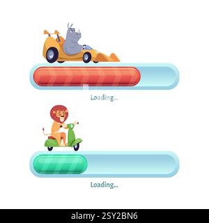 Loading bar. visualization of slow and fast internet connection speed or loading processes on web pages Stock Vector