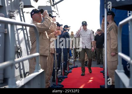 Defense Secretary Pete Hegseth departs after speaking at an event