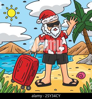 Christmas in July Santa Vacation Colored Cartoon  Stock Vector