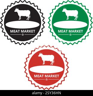 Three colored meat market seals on a white background Stock Vector
