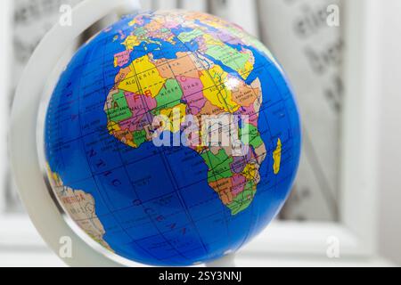 close up photo of the African continent on a globe Stock Photo