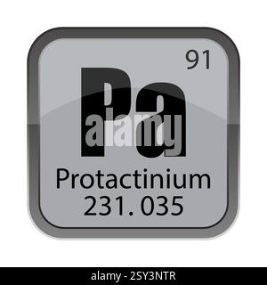 Pa Protactinium 231.035. Number 91 detail. Gray chemical tile. Vector periodic icon. Stock Vector
