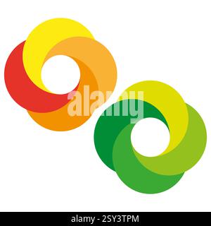 Colorful swirl shapes. Circular abstract icons. Vibrant gradient symbols. Rotating loop elements. Stock Vector