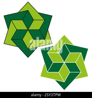 Geometric star shapes. Optical illusion design. Isometric cube patterns. Abstract vector symbols. Stock Vector