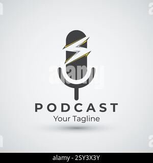 Modern podcast logo template vector design with modern trendy microphone audio Podcasts for studio interview multimedia and web Stock Vector