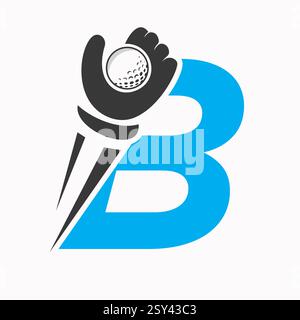 Initial Golf Logo On Letter B Concept With Hand And Golf Ball Symbol Vector And Template Stock Vector