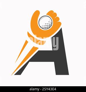 Initial Golf Logo On Letter A Concept With Hand And Golf Ball Symbol Vector And Template Stock Vector
