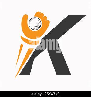 Initial Golf Logo On Letter K Concept With Hand And Golf Ball Symbol Vector And Template Stock Vector