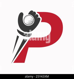 Initial Golf Logo On Letter P Concept With Hand And Golf Ball Symbol Vector And Template Stock Vector