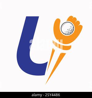 Initial Golf Logo On Letter U Concept With Hand And Golf Ball Symbol Vector And Template Stock Vector