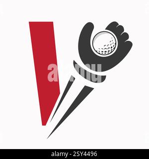 Initial Golf Logo On Letter V Concept With Hand And Golf Ball Symbol Vector And Template Stock Vector