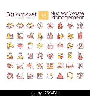 Nuclear waste management RGB color icons set Stock Vector