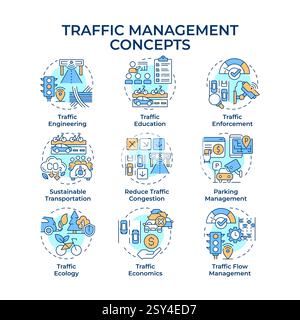 Traffic management multi color concept icons Stock Vector