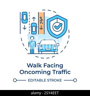 Walk facing oncoming traffic multi color concept icon Stock Vector