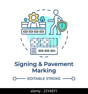Signing and pavement marking multi color concept icon Stock Vector