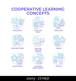 Cooperative learning blue gradient concept icons Stock Vector