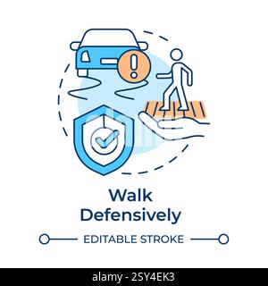 Walk defensively multi color concept icon Stock Vector