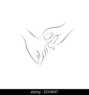 hands holding with pinky finger making a promise illustration vector hand drawn with black lines isolated on white background Stock Vector