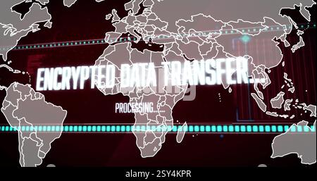 Image of world map and loading bar over data processing Stock Photo