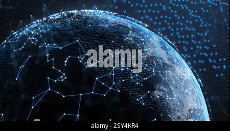 Image of shapes moving over globe Stock Photo