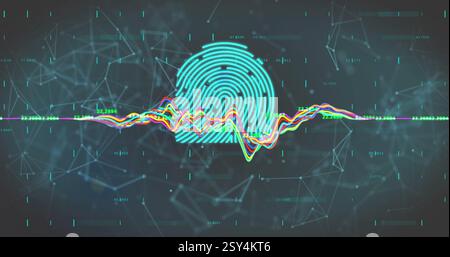 Image of digital data processing over padlock icons and biometric fingerprint Stock Photo