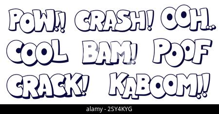 Speech bubbles pack with Ooh Crack Bam Cool black and white worlds and halftone elements. Stock Vector