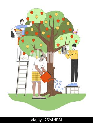 Community apple harvest 2D vector illustration Stock Vector