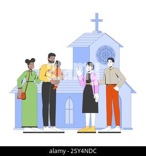 Local church Sunday service 2D vector illustration Stock Vector
