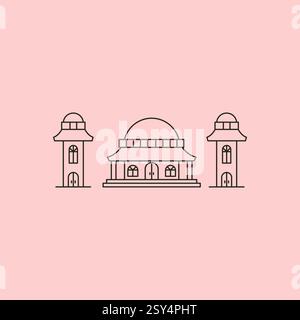 logo line art mosque vector minimalist design, with two minarets Stock Vector