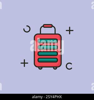 logo Red suitcase with four wheels suitable for travel and vacation concepts, luggage, baggage, transportation, airports, and tourismrelated designs. Stock Vector