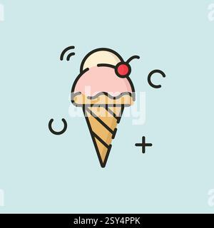 logo vector minimalist Title Vanilla ice cream cone on a sunny day. Perfect for summer designs, dessert promotions, food blogs, and social media posts Stock Vector