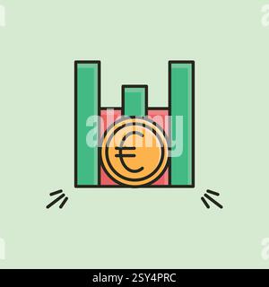 Vector illustration of financial growth featuring a euro coin on a green and red bar chart. Represents investment, economy, and financial market trend Stock Vector