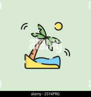 vintage line art paradise beach logo icon illustration Stock Vector