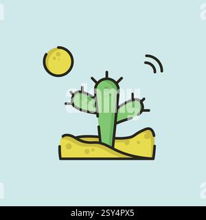 cactus line art logo vector illustration graphic design simple minimalist icon template in desert vector logo Stock Vector