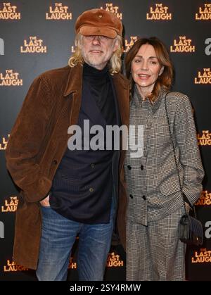 Sir Bob Geldof and Jeanne Marine arrives at “The Last Laugh” Press Night at the Noel Coward Theatre in London, England. UK. Wednesday 26th February 2025. Stock Photo