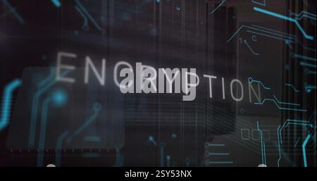 Image of encryption text and data processing over computer servers Stock Photo