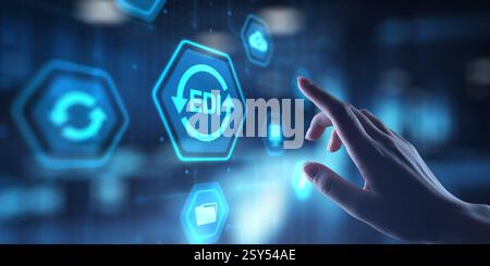 EDI Electronic Data Interchange Streamlining Business Transactions, projection on a virtual screen, Business and Technology Concept. Stock Photo